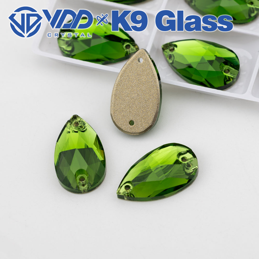 VDD S113 Fern Green Pear Top Quality K9 Glass Sew on Rhinestones Crystal Flatback Sewing Strass Stones for DIY Garment Decorations