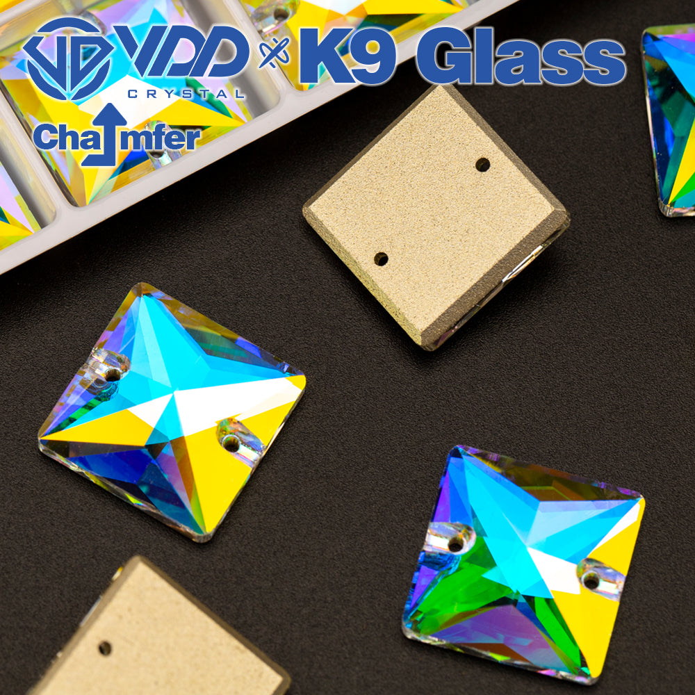 VDD S255 Crystal AB Square Top Quality K9 Glass Sew on Rhinestones Crystal Flatback Sewing Stones for Clothes Decorations
