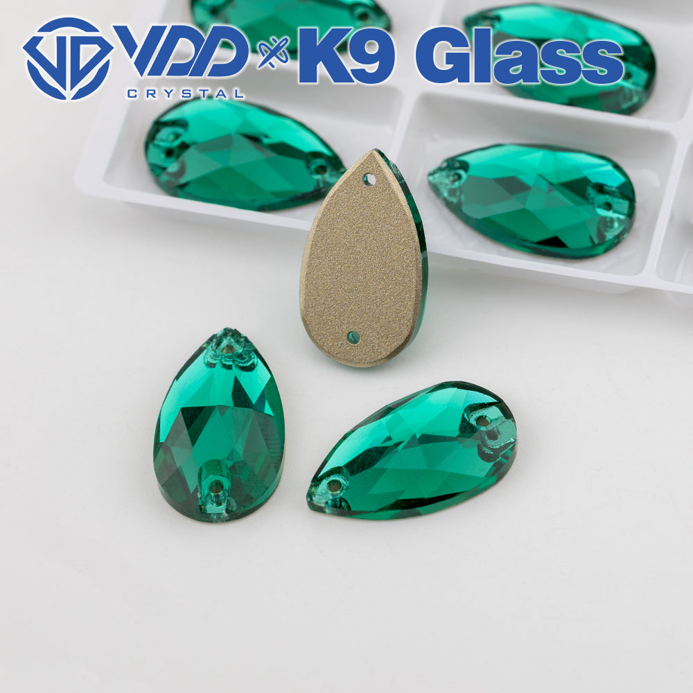 VDD S114 Green Zircon Pear Top Quality K9 Glass Sew on Rhinestones Crystal Flatback Sewing Strass Stones for DIY Garment Decorations