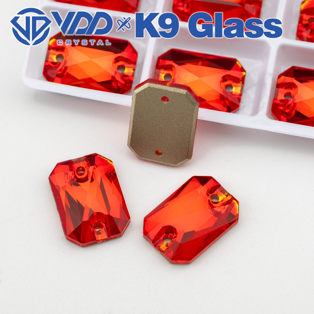 VDD S109 Siam Emerald Cut  Top Quality K9 Glass Sew on Rhinestones Crystal Flatback Sewing Stones for Clothes Decorations
