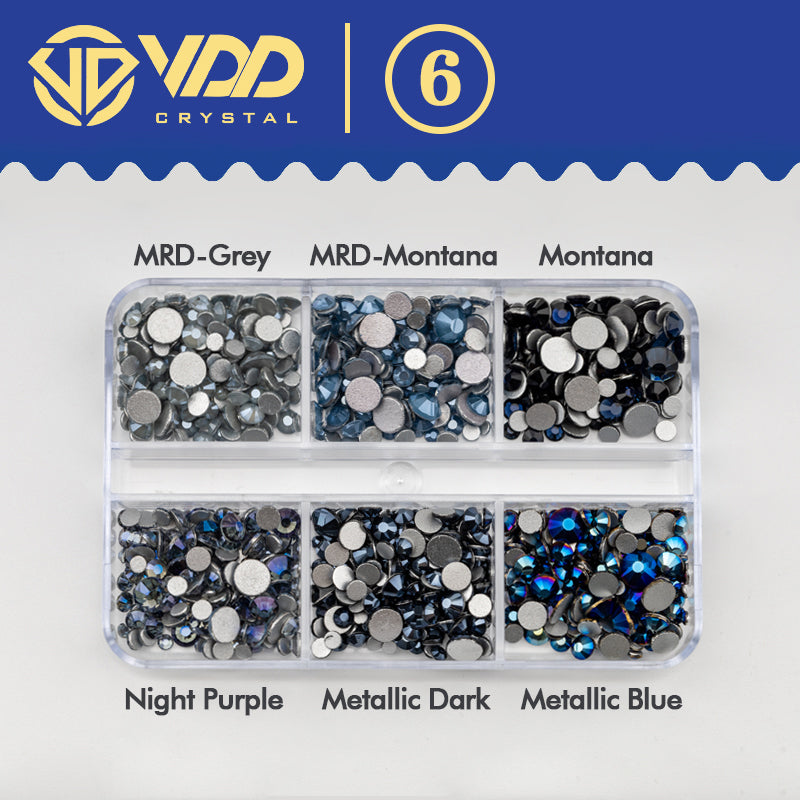 VDD DC-06 SS6-SS20 Mix Size 6 Grid Box Glass Rhinestones Crystal Flatback Glitter Stones For Nail Art Accessorie DIY Crafts Decoration