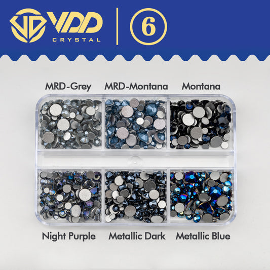VDD DC-06 SS6-SS20 Mix Size 6 Grid Box Glass Rhinestones Crystal Flatback Glitter Stones For Nail Art Accessorie DIY Crafts Decoration