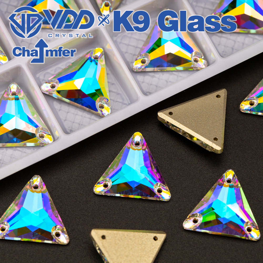 VDD S255 Crystal AB Triangle Top Quality K9 Glass Sew on Rhinestones Crystal Flatback Sewing Stones for Clothes Decorations