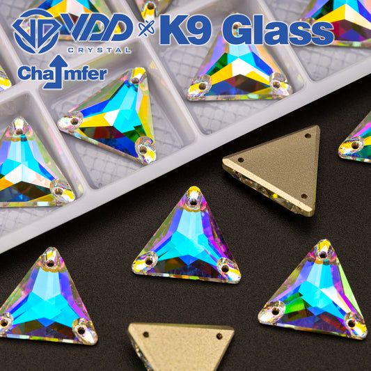 VDD S255 Crystal AB Triangle Top Quality K9 Glass Sew on Rhinestones Crystal Flatback Sewing Stones for Clothes Decorations