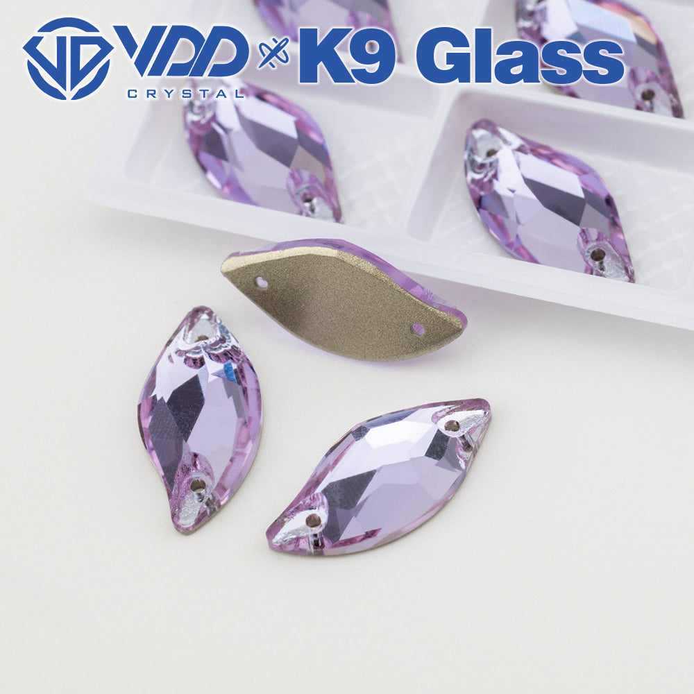 VDD S122 Violet Leaf Top Quality K9 Glass Sew on Rhinestones Crystal Flatback Sewing Stones for Clothes Decorations