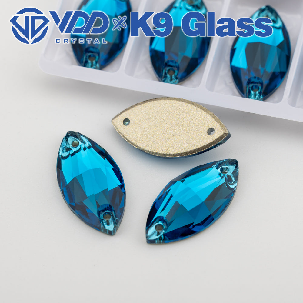 VDD S115 Indicolite  Navette Top Quality K9 Glass Sew on Rhinestones Crystal Flatback Sewing Strass Stones for Garment Decorations