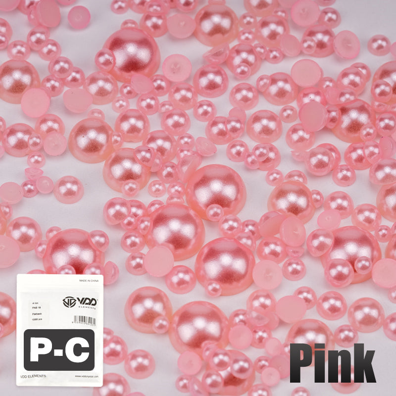 VDD Pink 2.5-10mm Mix Size ABS Half Round Pearls Flatback Beads Resin Rhinestones Flatback Stones ZHENZHU