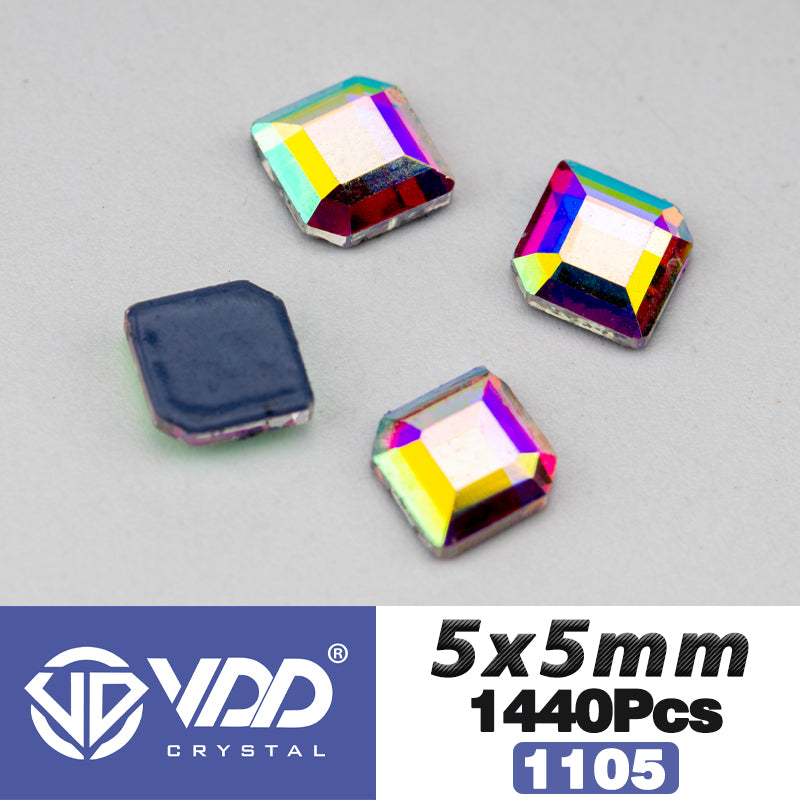 VDD 1105 - 5x5mm Wholesale 1440Pcs Rectangle Glass Rhinestones Crystal AB Flatback HotFix Strass Shape 3D Stones For Nail Art DIY Decorations