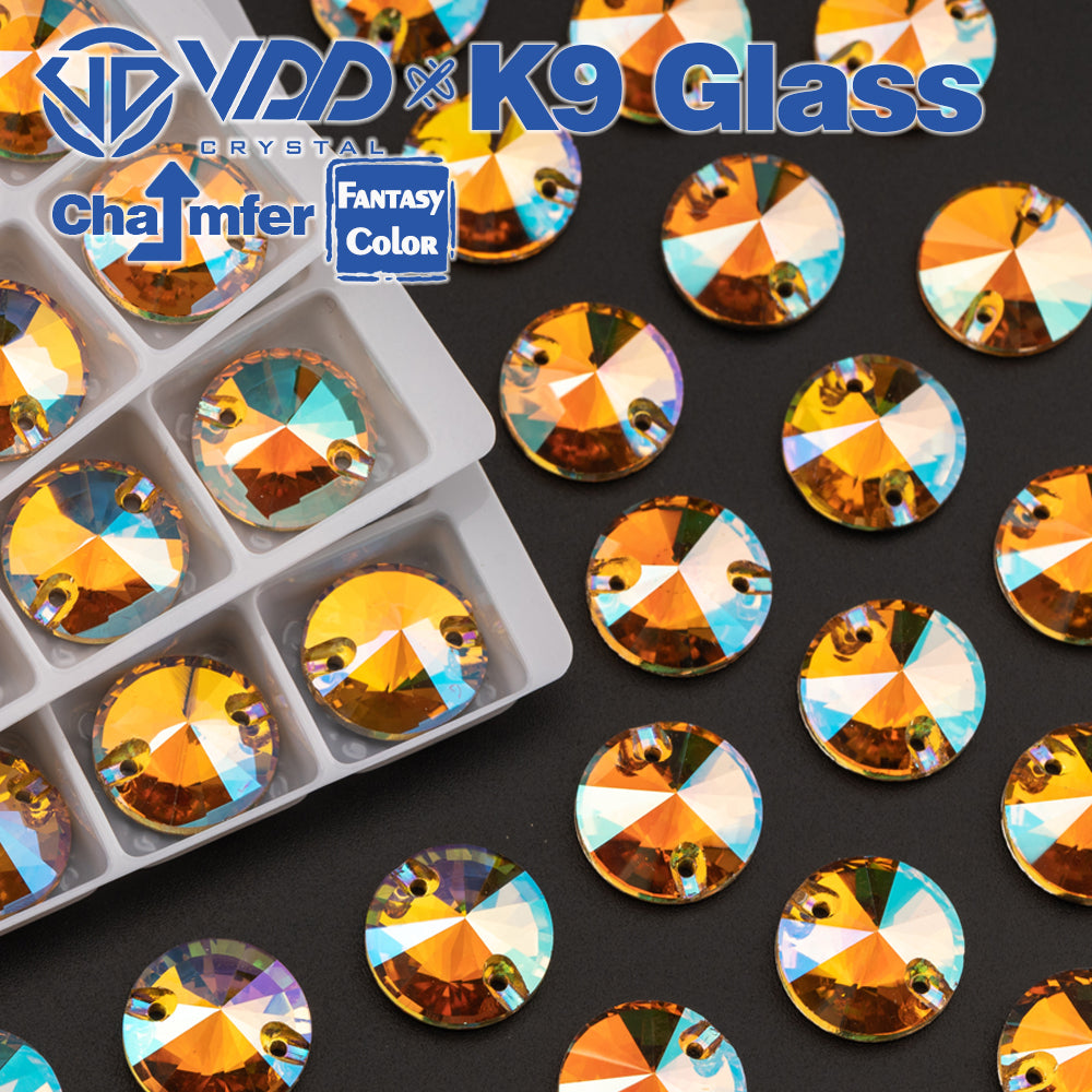 VDD Rivoli 12mm 40Pcs Burning Sun Color Top Quality K9 Glass Sew on Rhinestone Sewing Crystal Flatback Garment Decoration