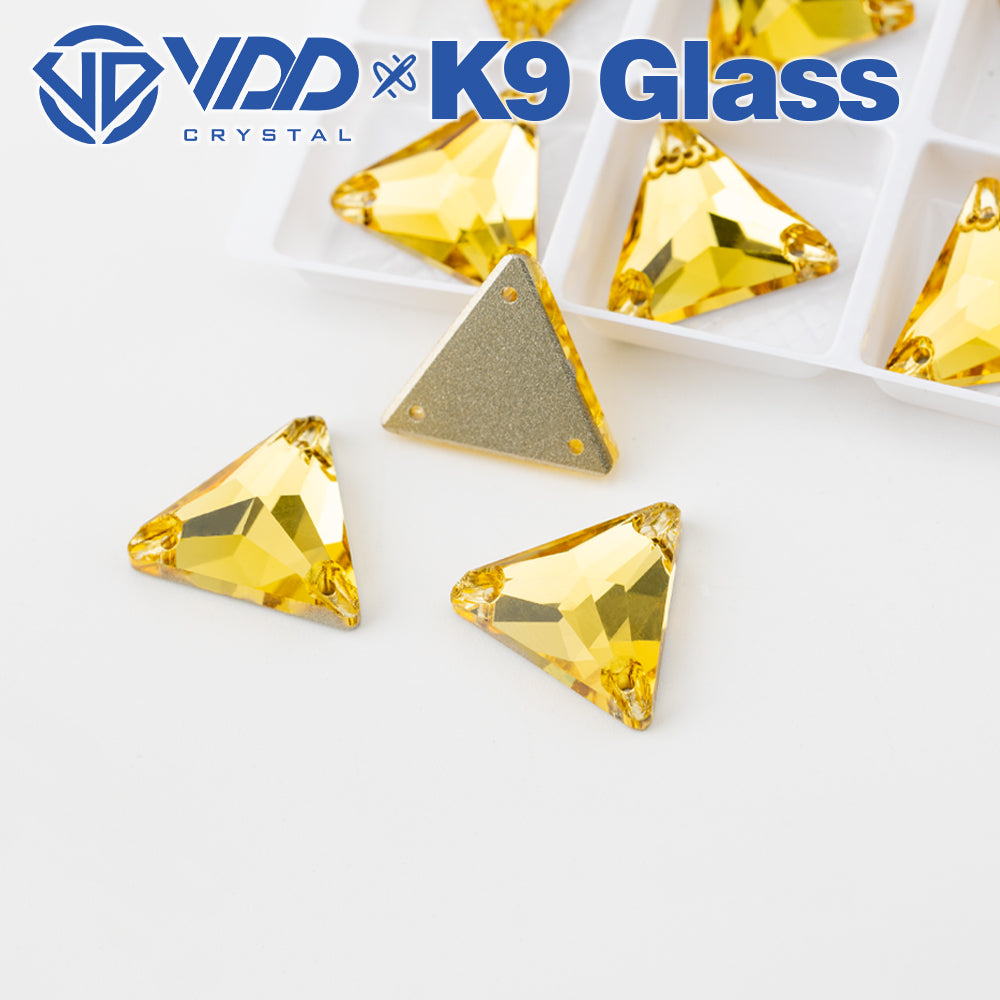 VDD S105 Sun.Topaz Triangle Top Quality K9 Glass Sew on Rhinestones Crystal Flatback Sewing Stones for Clothes Decorations