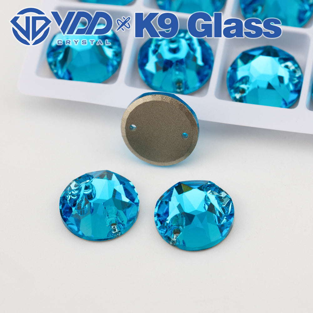 VDD S116 Aqua Blue 8 Big 8 Small Top Quality K9 Glass Sew on Rhinestones Crystal Flatback Sewing Stones for Clothes Decorations