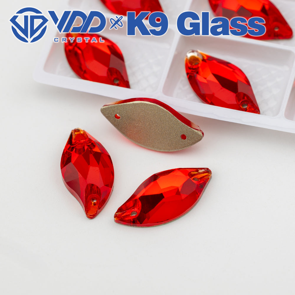 VDD S109 Siam Leaf Top Quality K9 Glass Sew on Rhinestones Crystal Flatback Sewing Stones for Clothes Decorations