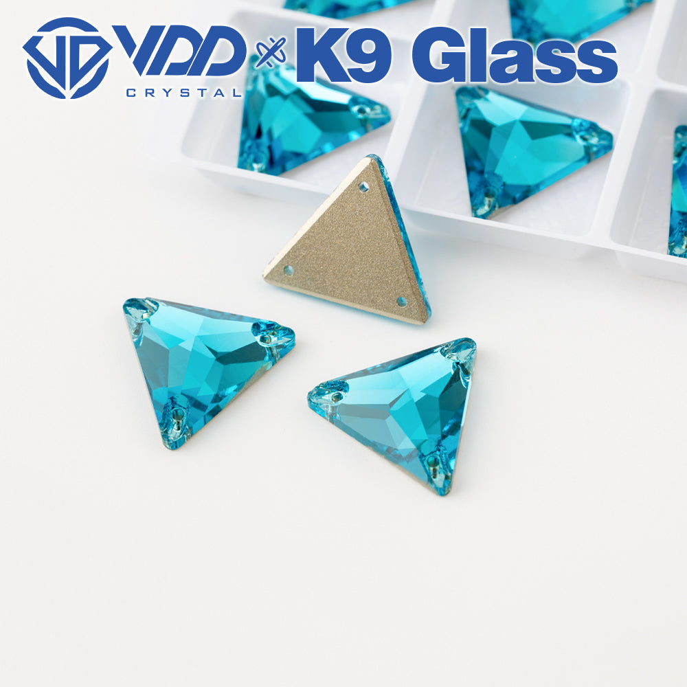 VDD S116 Aqua Blue Triangle Top Quality K9 Glass Sew on Rhinestones Crystal Flatback Sewing Stones for Clothes Decorations