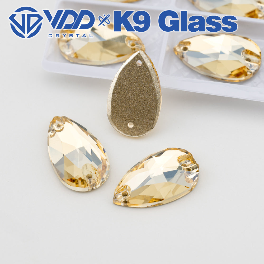 VDD S257 Golden Shadow Pear Top Quality K9 Glass Sew on Rhinestones Crystal Flatback Sewing Strass Stones for DIY Garment Decorations