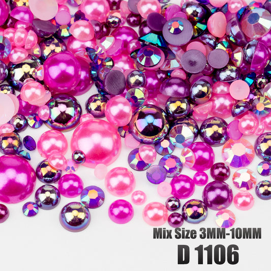 VDD D1106 New 30/60/200g Mix Size 3mm-10mm Half Round Pearls Resin Rhinestone Flatback Color Beads For Nail Art DIY Crafts Decorations