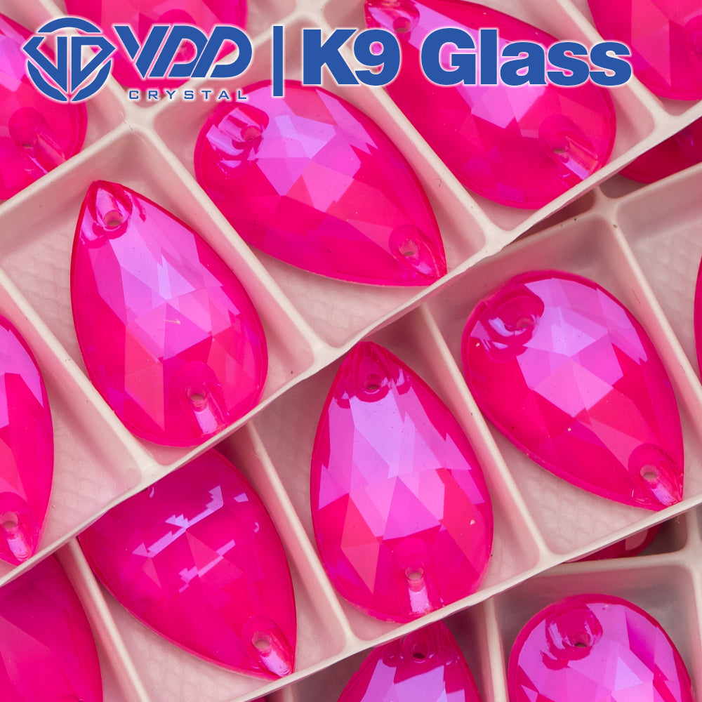 VDD Pear K9 Neon Rose Glass Sew on Rhinestones Sewing Crystal Flatback Stones for DIY Clothes Accessories Wedding Dress