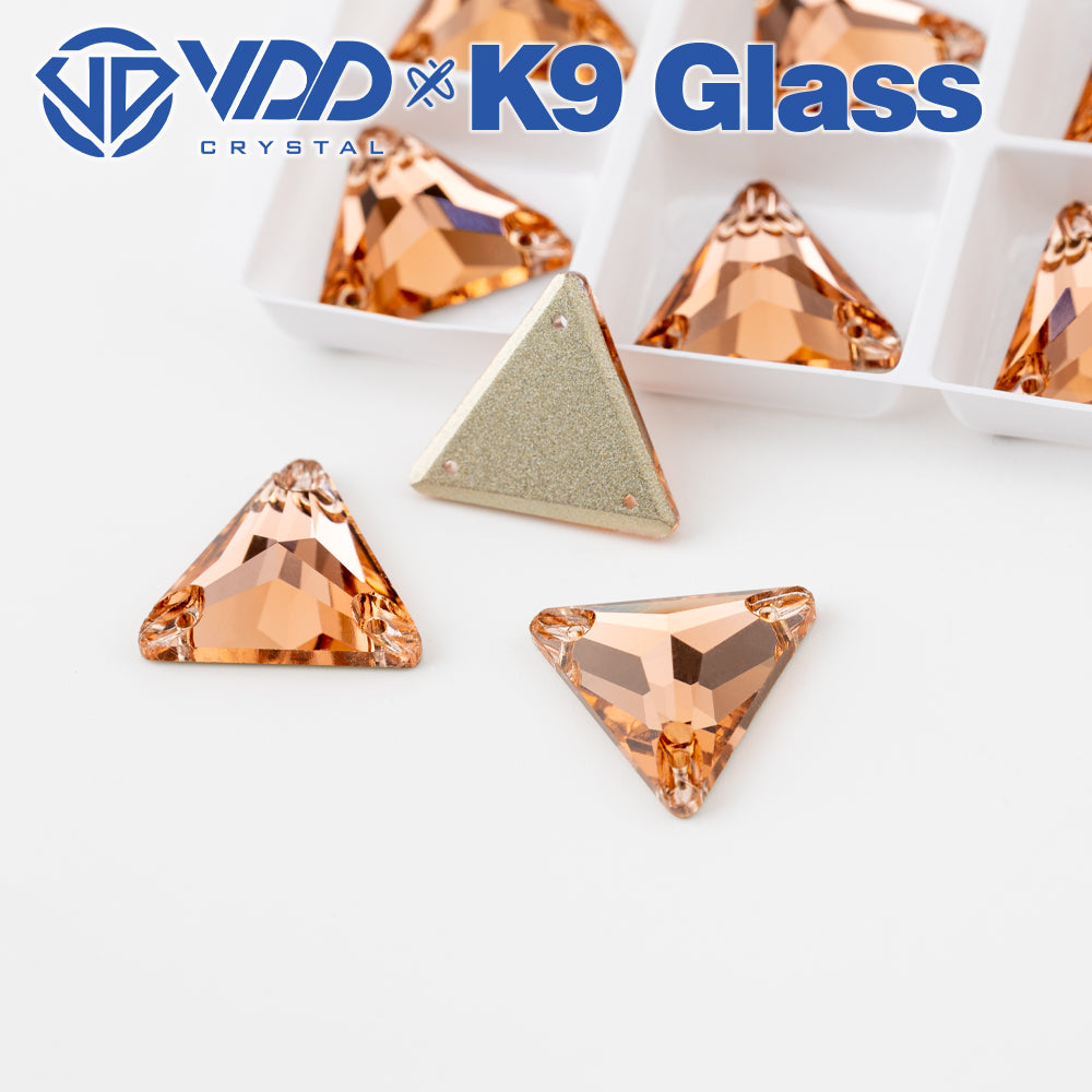 VDD S108 Peach Fuzz Triangle Top Quality K9 Glass Sew on Rhinestones Crystal Flatback Sewing Stones for Clothes Decorations
