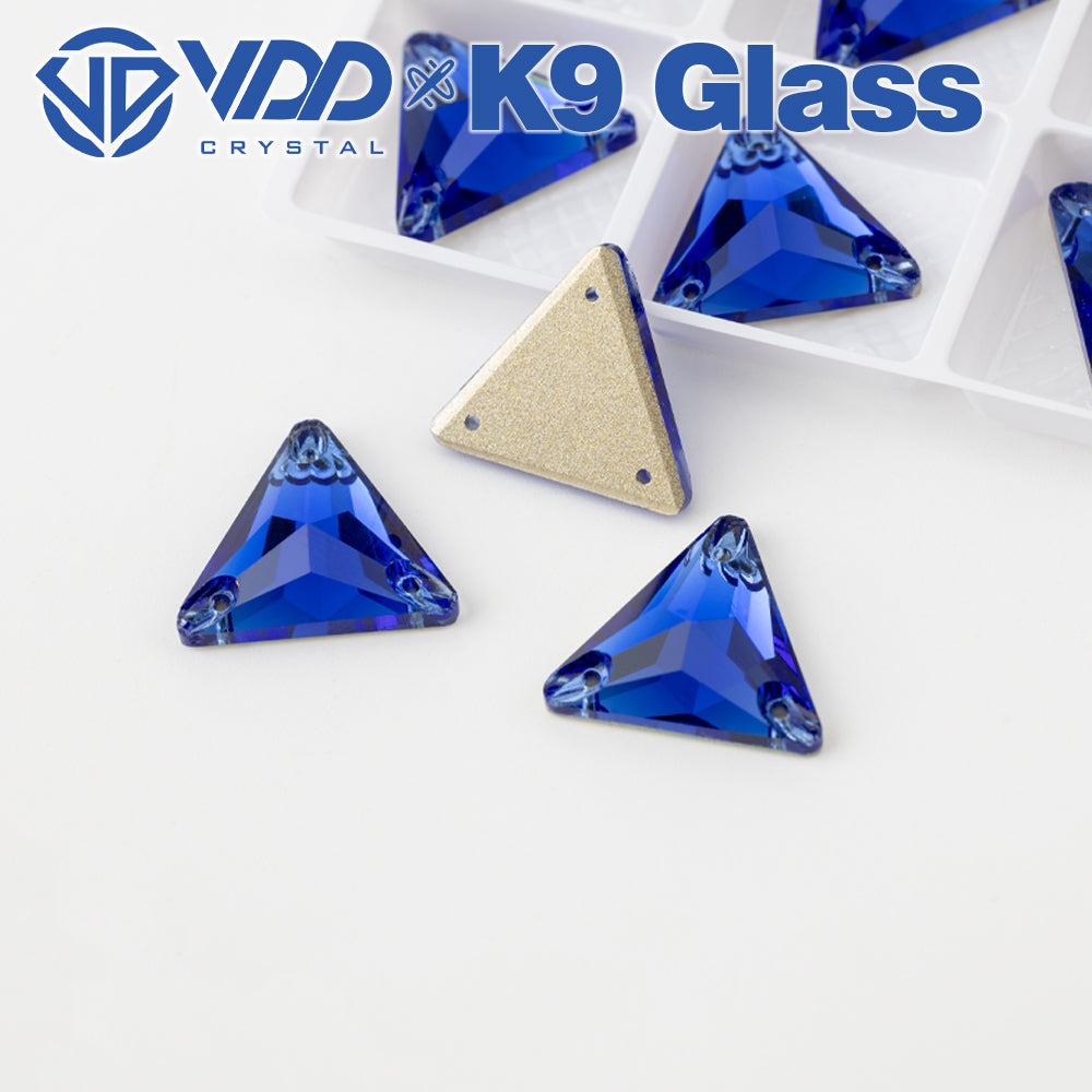 VDD S118 Sapphire Triangle Top Quality K9 Glass Sew on Rhinestones Crystal Flatback Sewing Stones for Clothes Decorations