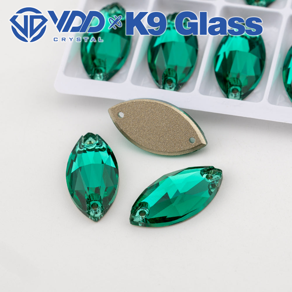VDD S114 Green Zircon Navette Top Quality K9 Glass Sew on Rhinestones Crystal Flatback Sewing Strass Stones for Garment Decorations