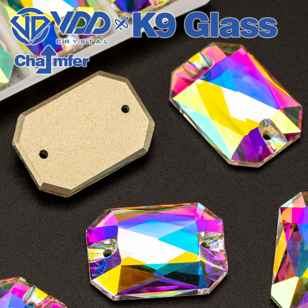 VDD S255 Crystal AB Emerald Cut  Top Quality K9 Glass Sew on Rhinestones Crystal Flatback Sewing Stones for Clothes Decorations