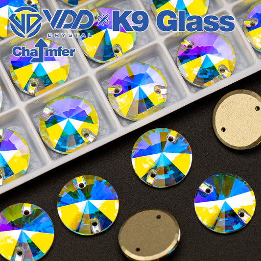 VDD Rivoli Top Quality K9 Glass Sew on Rhinestone Sewing Crystal AB Flatback Strass Stones for Craft Clothes Wedding Dress