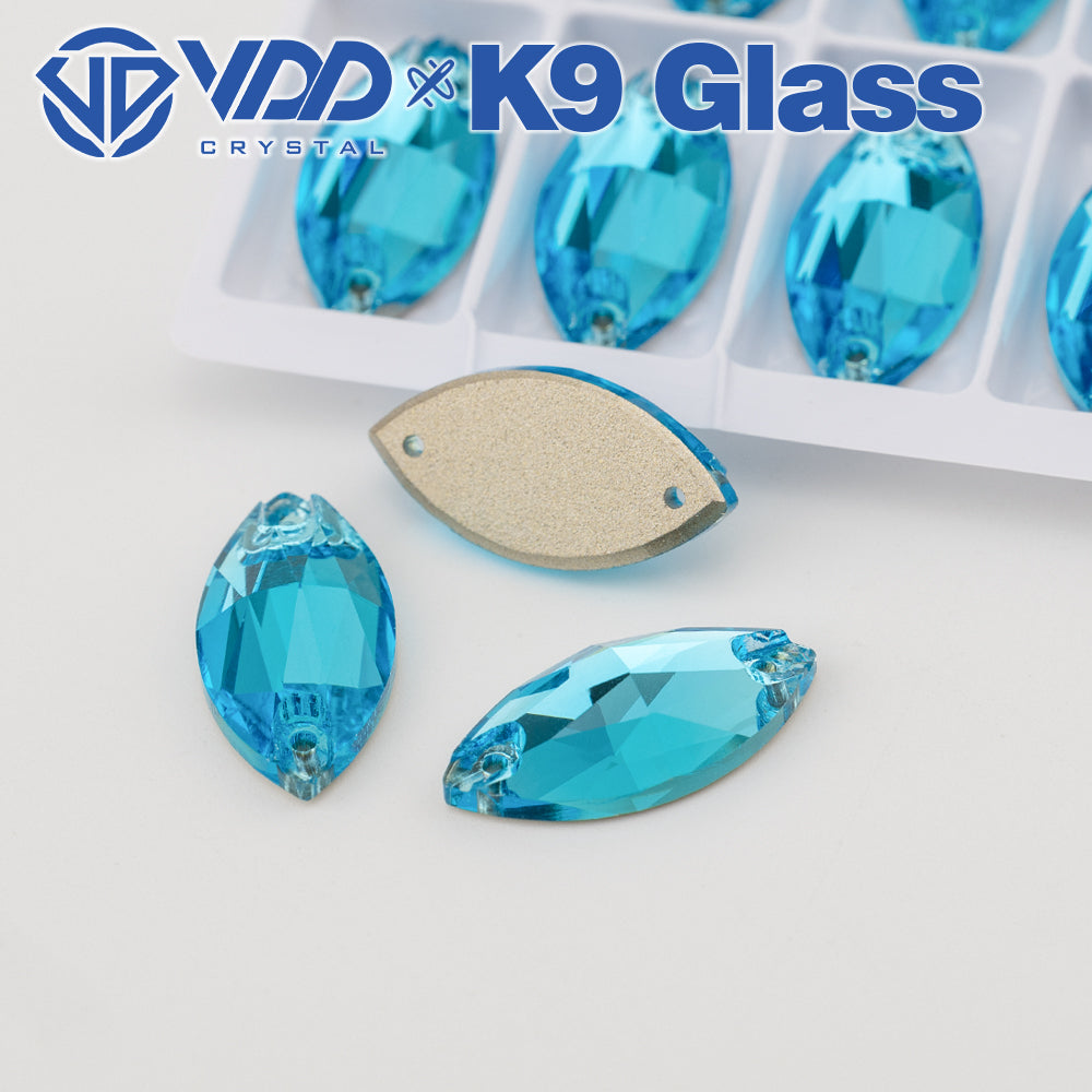 VDD S116 Aqua Blue Navette Top Quality K9 Glass Sew on Rhinestones Crystal Flatback Sewing Strass Stones for Garment Decorations