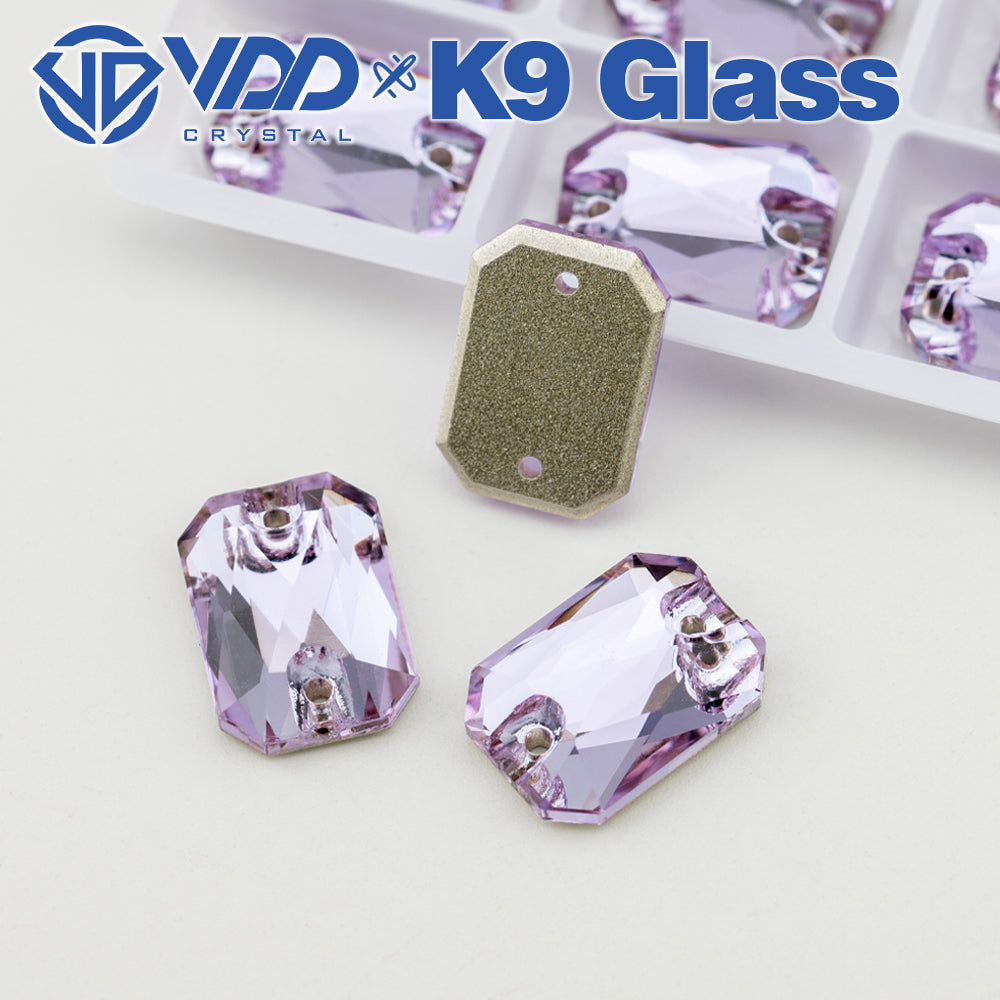 VDD S122 Violet Emerald Cut  Top Quality K9 Glass Sew on Rhinestones Crystal Flatback Sewing Stones for Clothes Decorations