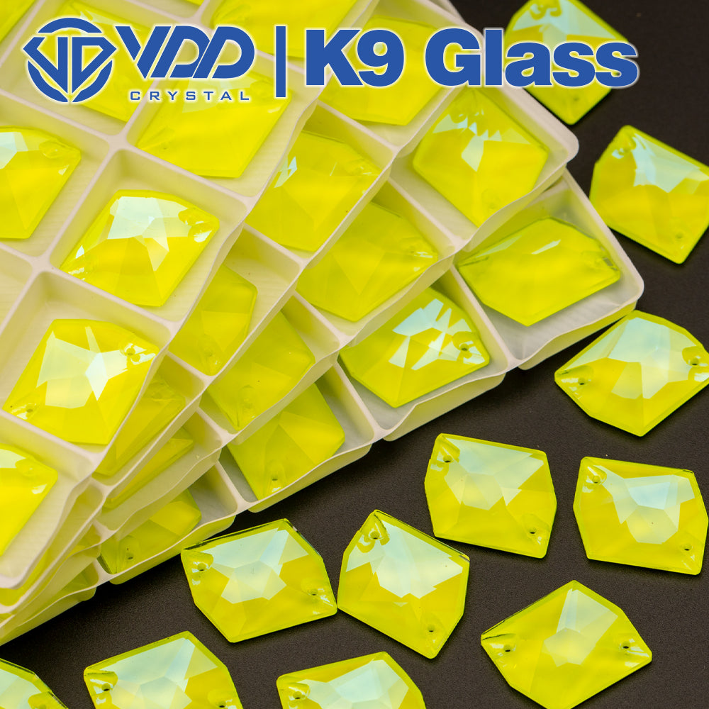 VDD 17x21mm Cosmic K9 Neon Lemon Glass Sew on Rhinestones Sewing Crystal Flatback Stones Clothes Decorations Wedding Dress