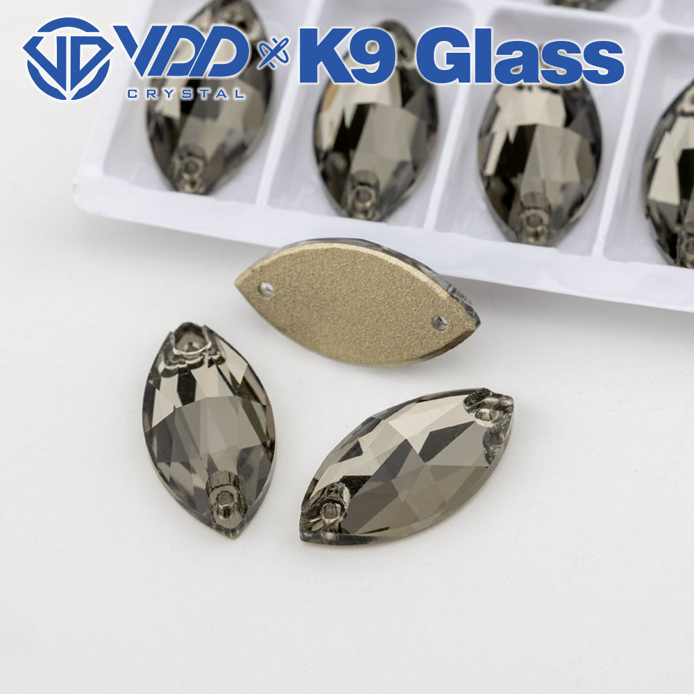 VDD S103 Black Diamond  Navette Top Quality K9 Glass Sew on Rhinestones Crystal Flatback Sewing Strass Stones for Garment Decorations