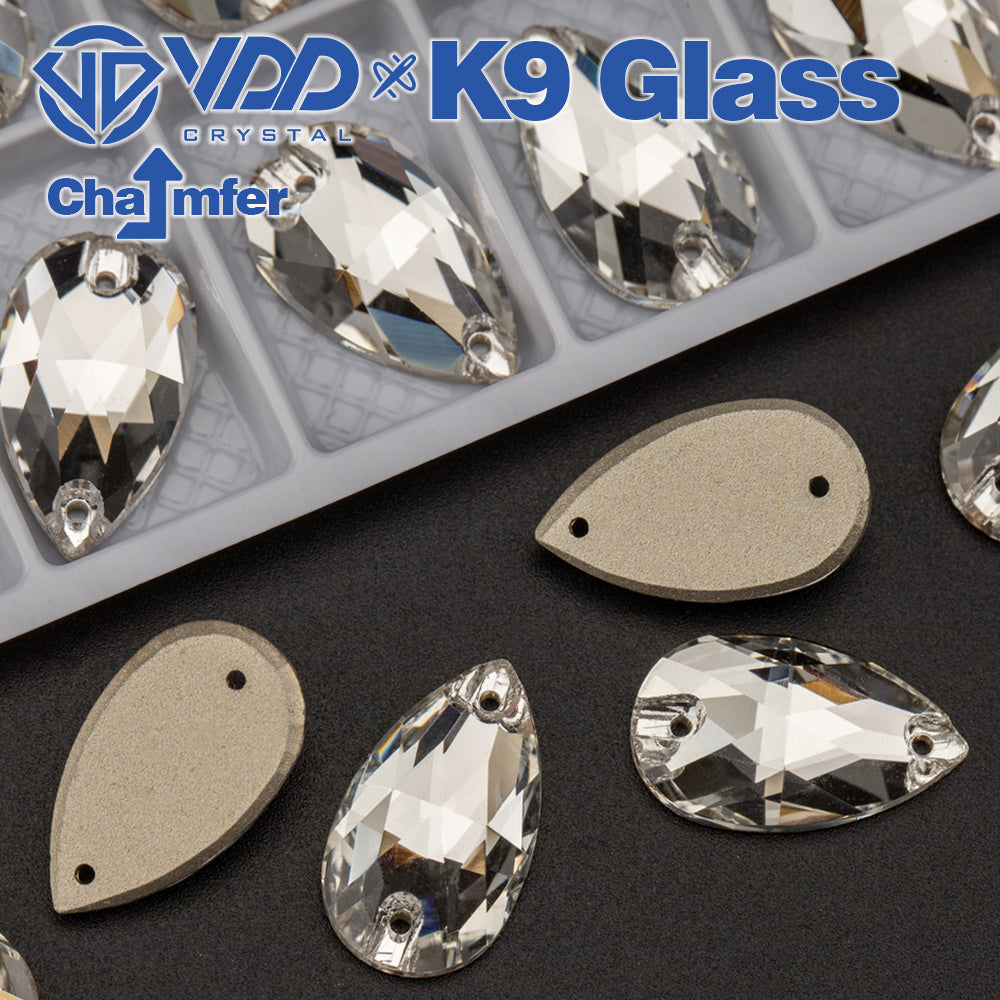 VDD Pear K9 Glass Sew on Rhinestones Sewing Clear Crystals Flat Back Strass Stones for Clothes Accessories Wedding Dress