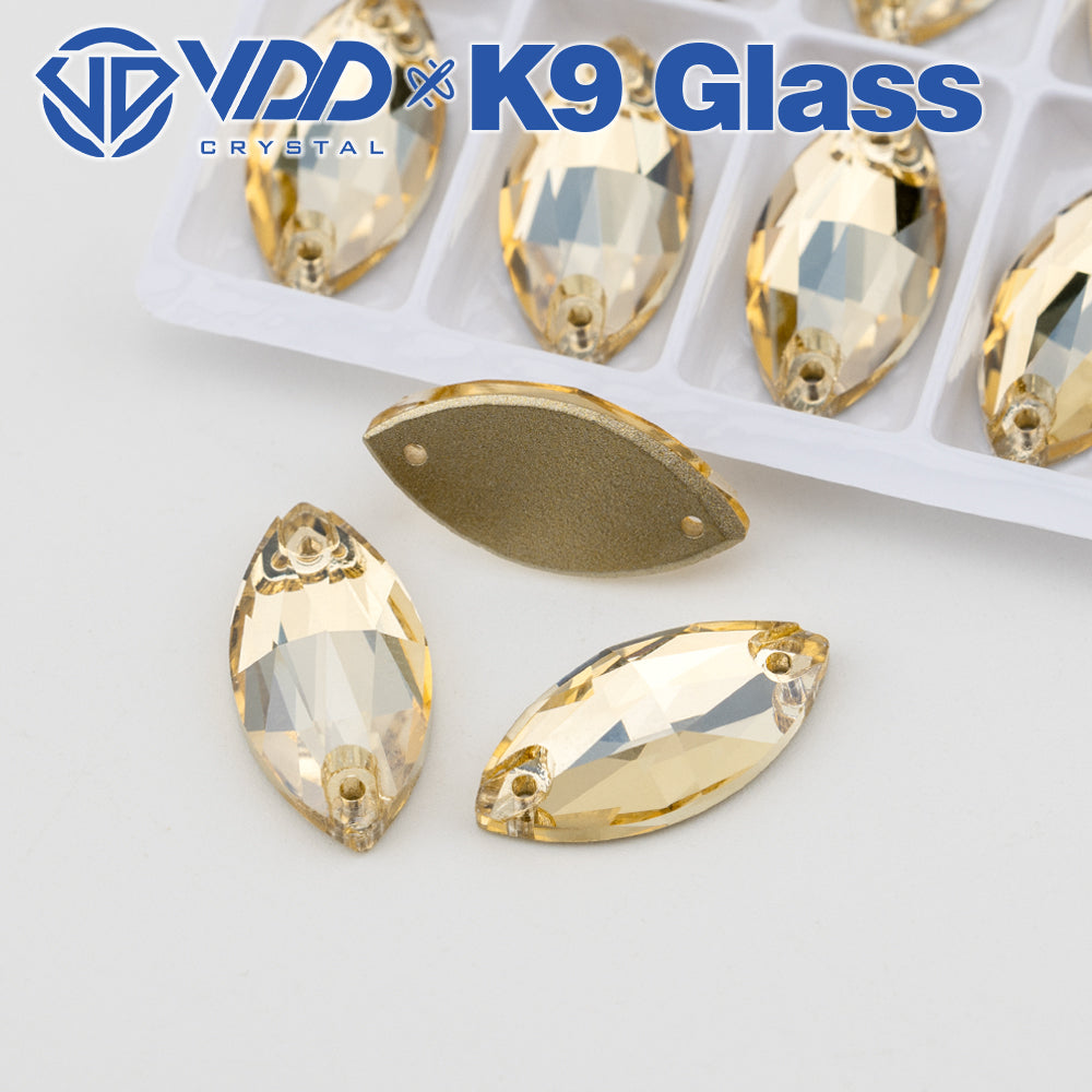 VDD S257 Golden Shadow  Navette Top Quality K9 Glass Sew on Rhinestones Crystal Flatback Sewing Strass Stones for Garment Decorations