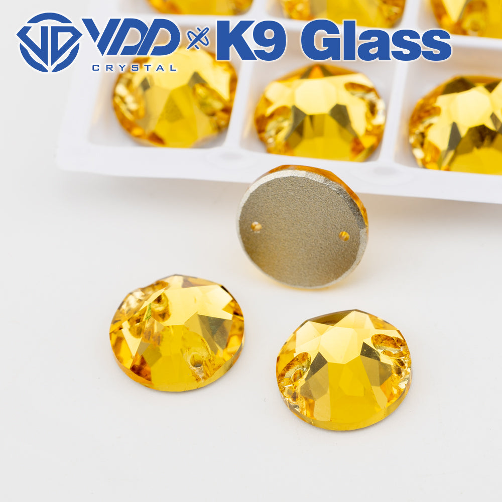 VDD S105 Sun.Topaz 8 Big 8 Small Top Quality K9 Glass Sew on Rhinestones Crystal Flatback Sewing Stones for Clothes Decorations