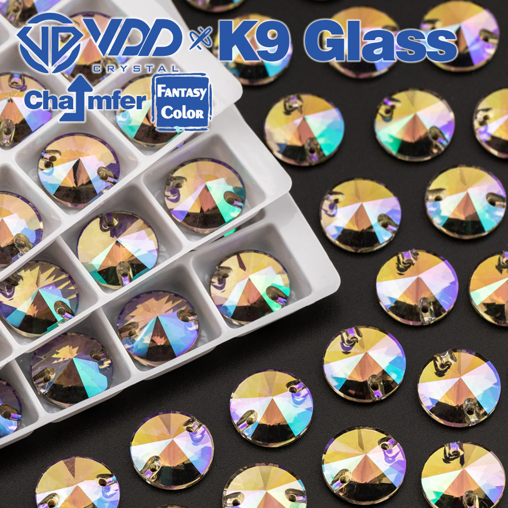 VDD Rivoli 12mm 40Pcs Ghost Light Color Top Quality K9 Glass Sew on Rhinestone Sewing Crystal Flatback Clothes Decorations