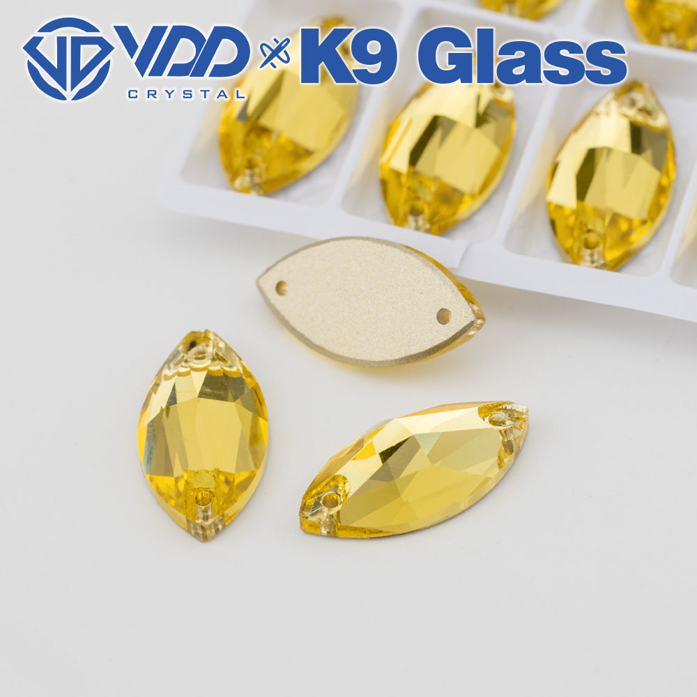 VDD S105 Sun.Topaz  Navette Top Quality K9 Glass Sew on Rhinestones Crystal Flatback Sewing Strass Stones for Garment Decorations