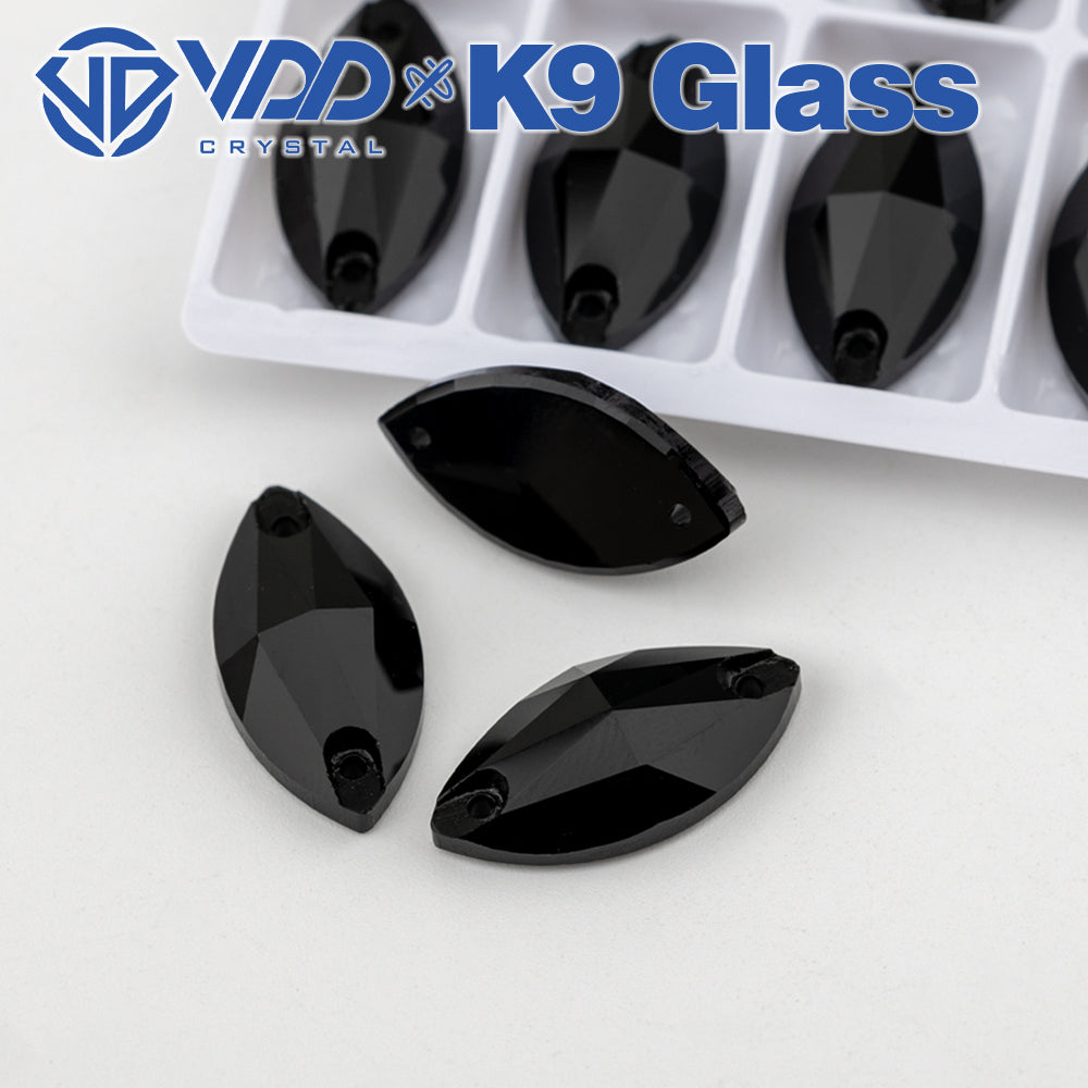 VDD S102 Jet  Navette Top Quality K9 Glass Sew on Rhinestones Crystal Flatback Sewing Strass Stones for Garment Decorations