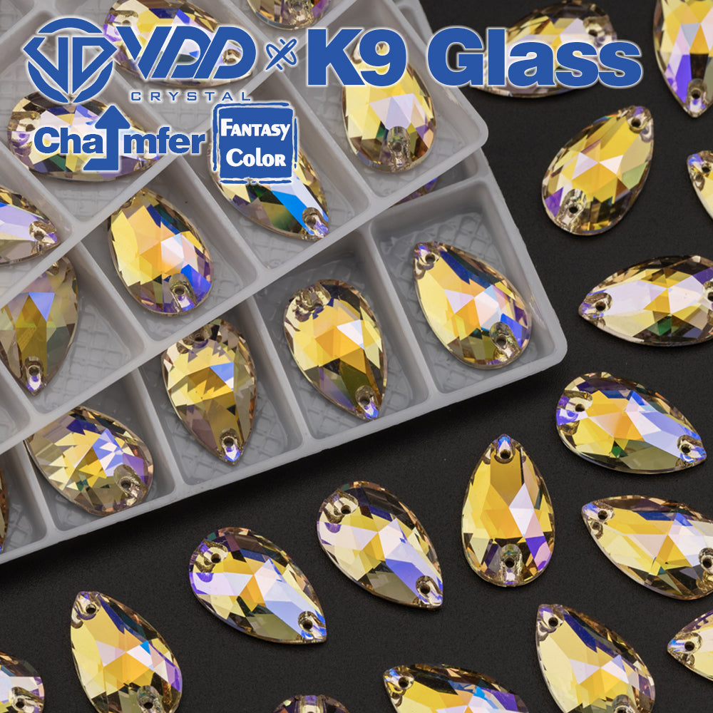 VDD Pear 11x18mm 24Pcs Paradise Shine Color Top Quality K9 Glass Sew on Rhinestone Sewing Crystal Flatback Clothes Decorations