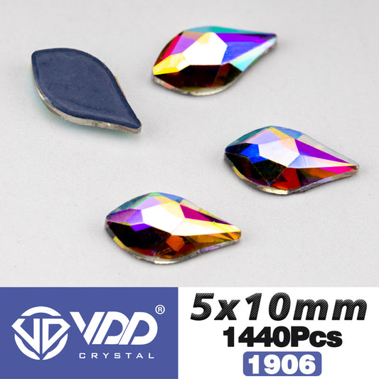 VDD 1906-5x10mm Wholesale 1440Pcs Rectangle Glass Rhinestones Crystal AB Flatback HotFix Strass Shape 3D Stones For Nail Art DIY Decorations