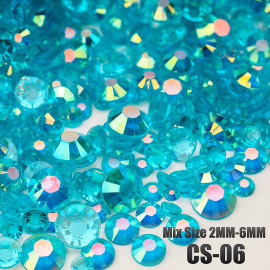 VDD CS-06 30/100g Mix Size 2-6mm Resin Rhinestone Crystal Color AB Flatback Plastic Bulk Wholesale For DIY Nail Art Crafts Decorations