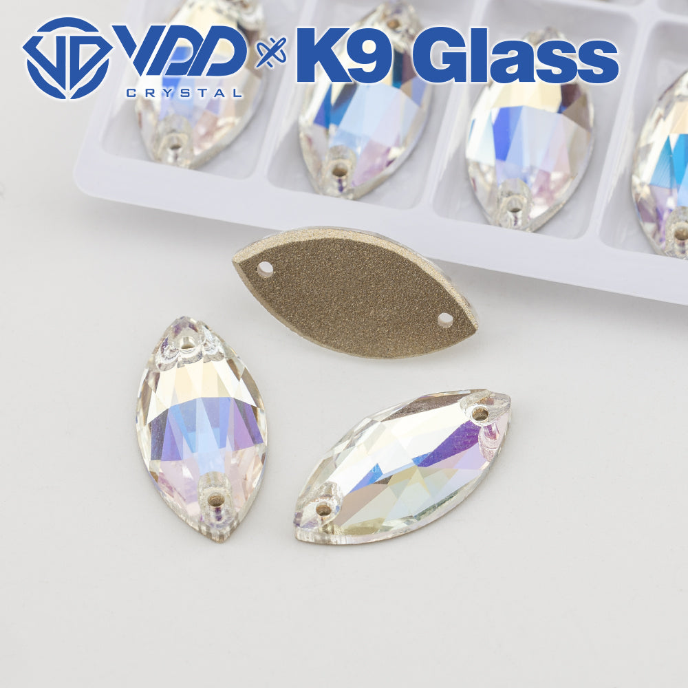VDD S256 Moonlight Navette Top Quality K9 Glass Sew on Rhinestones Crystal Flatback Sewing Strass Stones for Garment Decorations