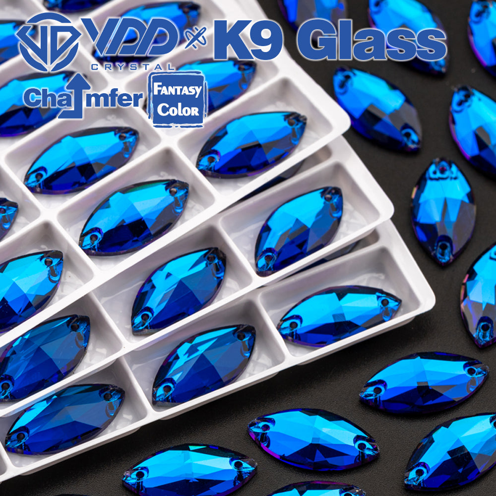 VDD Navette 9x18mm 36Pcs Bermuda Blue Top Quality K9 Glass Sew on Rhinestones Sewing Crystal Flatback for Garment Accessories