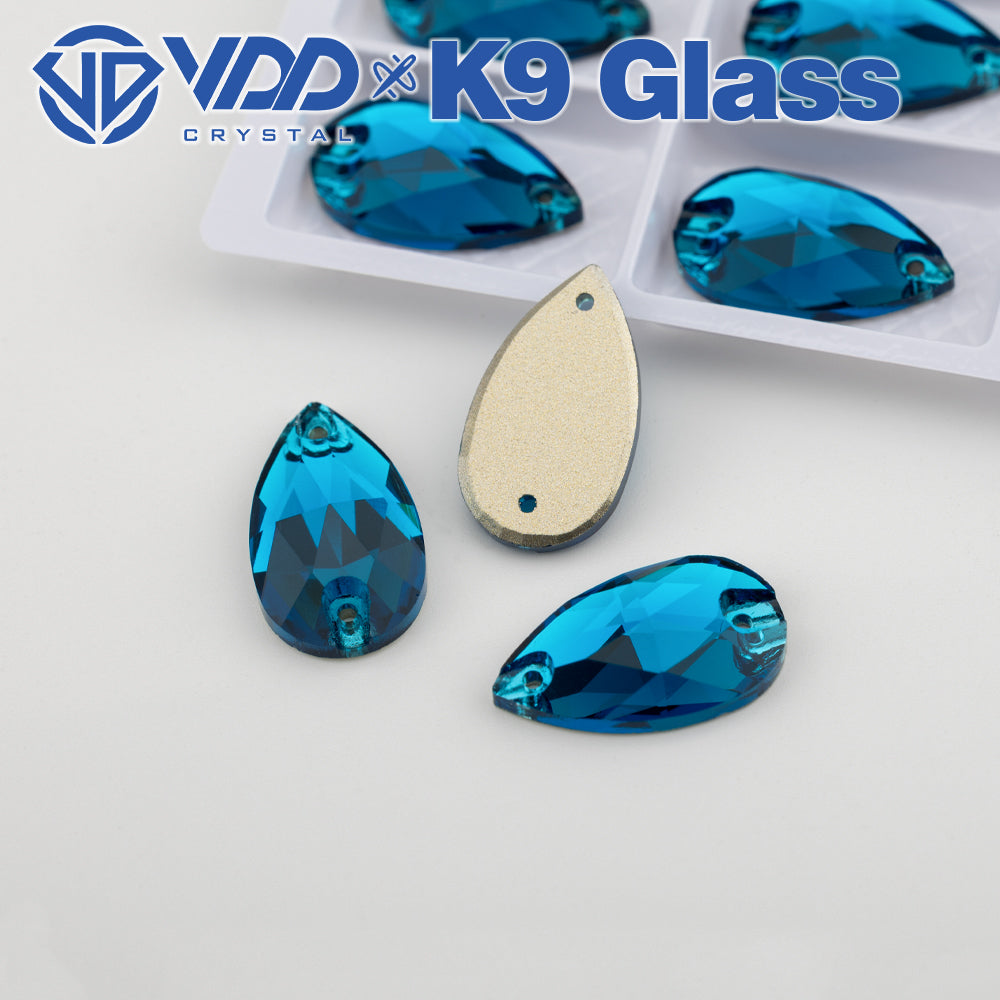 VDD S115 Indicolite Pear Top Quality K9 Glass Sew on Rhinestones Crystal Flatback Sewing Strass Stones for DIY Garment Decorations