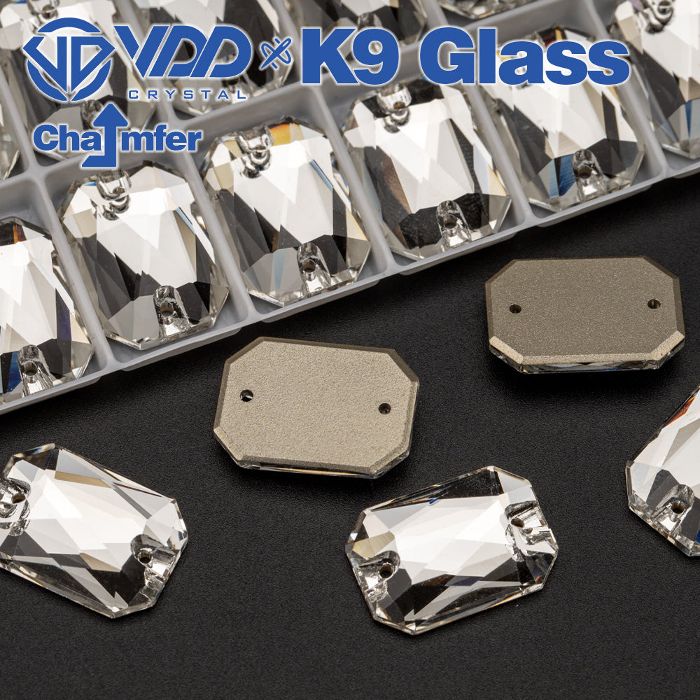 VDD Emerald Cut High Quality K9 Glass Sew on Rhinestones Sewing Clear Crystals Flat Back Stones for Garment Dress Accessories