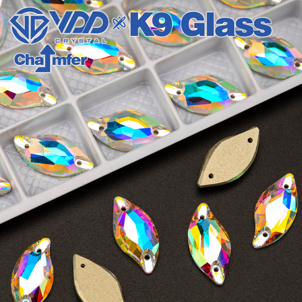 VDD S255 Crystal AB Leaf Top Quality K9 Glass Sew on Rhinestones Crystal Flatback Sewing Stones for Clothes Decorations