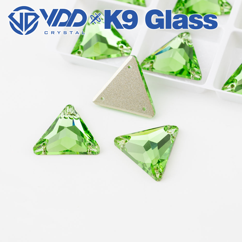 VDD S112 Lt.Peridot Triangle Top Quality K9 Glass Sew on Rhinestones Crystal Flatback Sewing Stones for Clothes Decorations