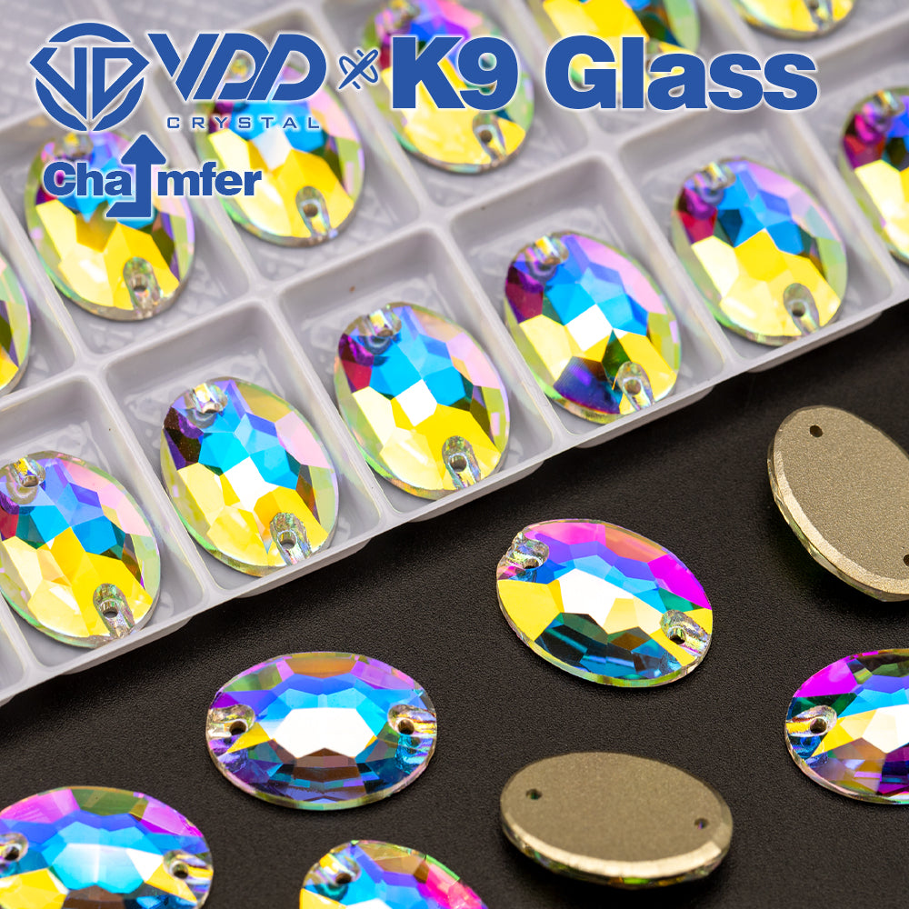 VDD S255 Crystal AB Oval Top Quality K9 Glass Sew on Rhinestones Crystal Flatback Sewing Stones for Clothes Decorations