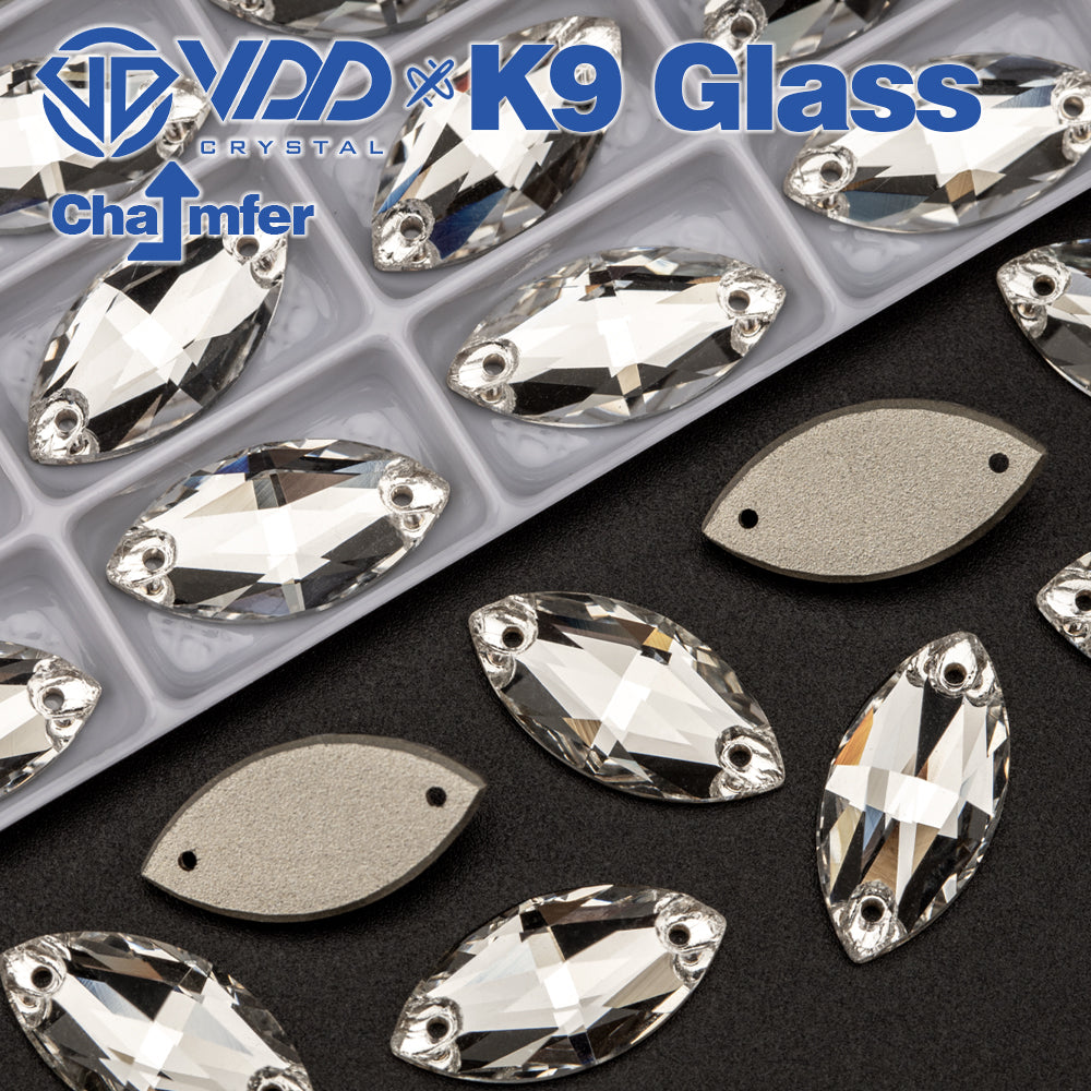 VDD S101 Crystal Navette Top Quality K9 Glass Sew on Rhinestones Crystal Flatback Sewing Strass Stones for Garment Decorations