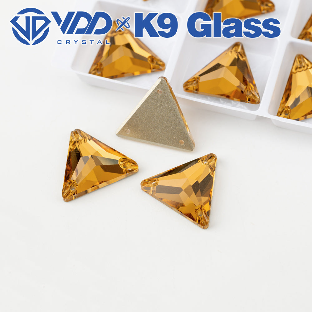 VDD S106 Lt.Co.Topaz Triangle Top Quality K9 Glass Sew on Rhinestones Crystal Flatback Sewing Stones for Clothes Decorations