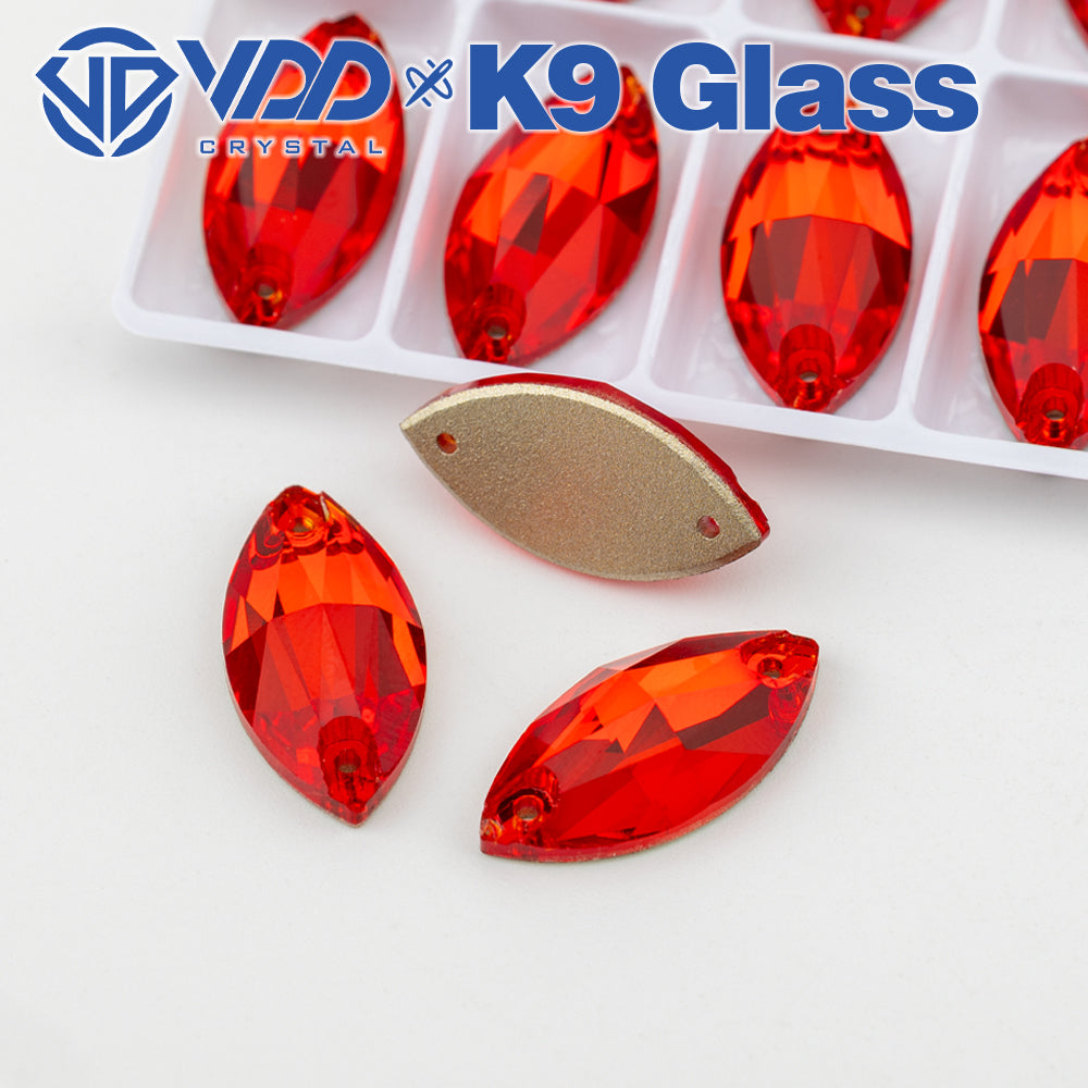 VDD S109 Siam Navette Top Quality K9 Glass Sew on Rhinestones Crystal Flatback Sewing Strass Stones for Garment Decorations