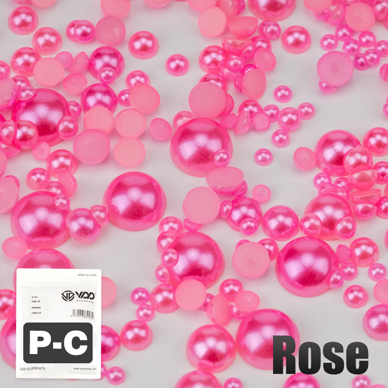 VDD  Rose 2.5-10mm Mix Size ABS Half Round Pearls Flatback Beads Resin Rhinestones Flatback Stones ZHENZHU