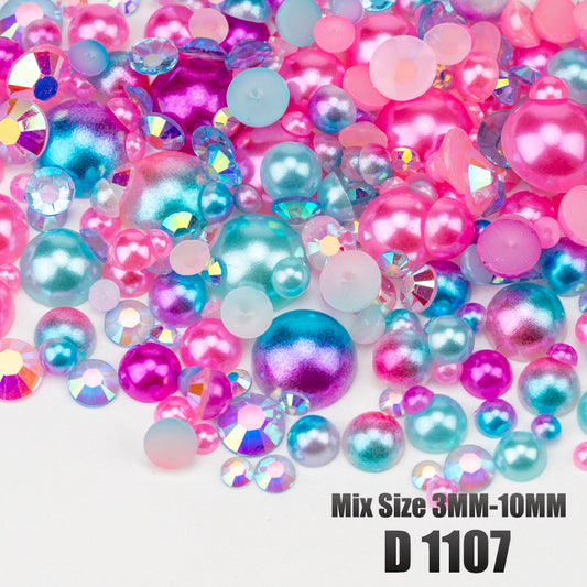 VDD D1107 New 30/60/200g Mix Size 3mm-10mm Half Round Pearls Resin Rhinestone Flatback Color Beads For Nail Art DIY Crafts Decorations